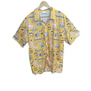 Sobe Promos Pittsburgh Penguins Yellow Graphic Print Button-up XL Hawaiian Shirt